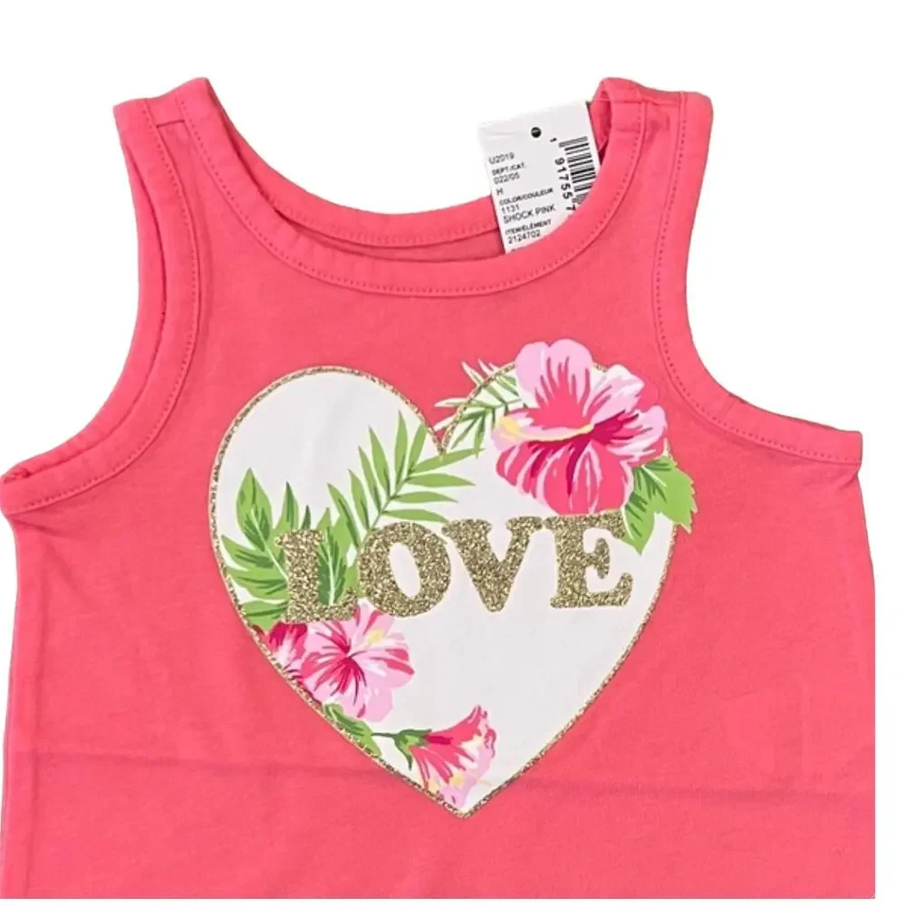 NWT Children's Place Matching Pink Floral LOVE Tank & Skort Outfit - Size 6-9M